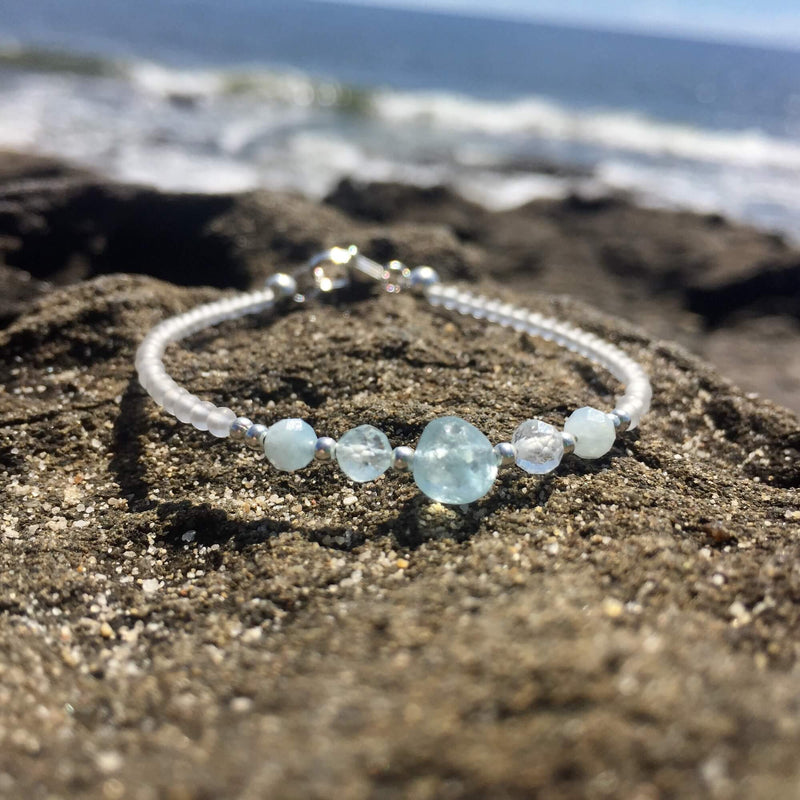 AQUAMARINE Crystal Bracelet - Round Beads - Beaded Bracelet, Birthston –  Throwin Stones